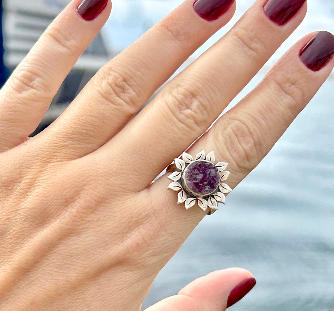 Ametist çiçek gümüş yüzük