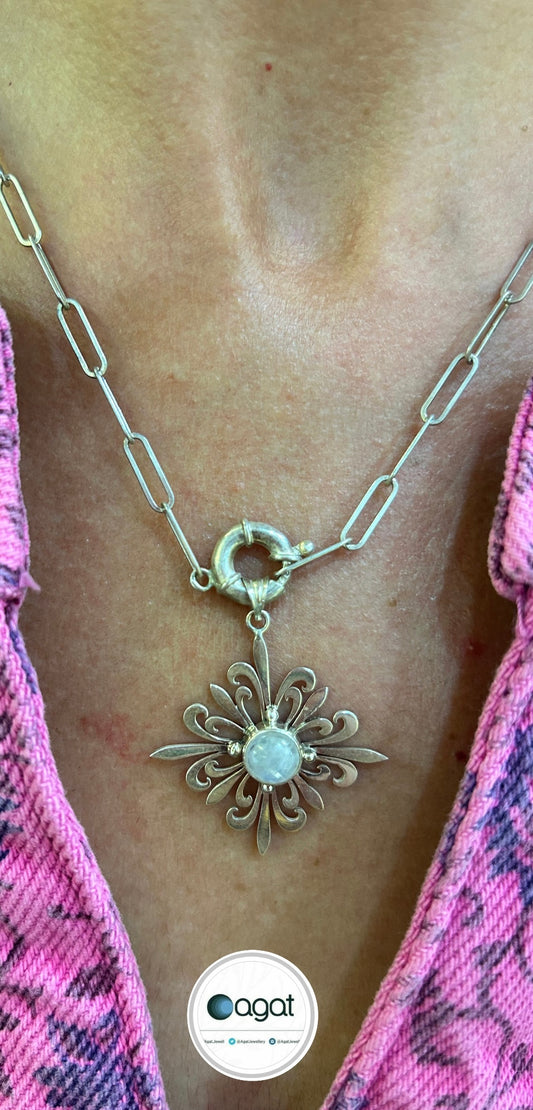 Ay taşı ataç zincir tasarım kolye