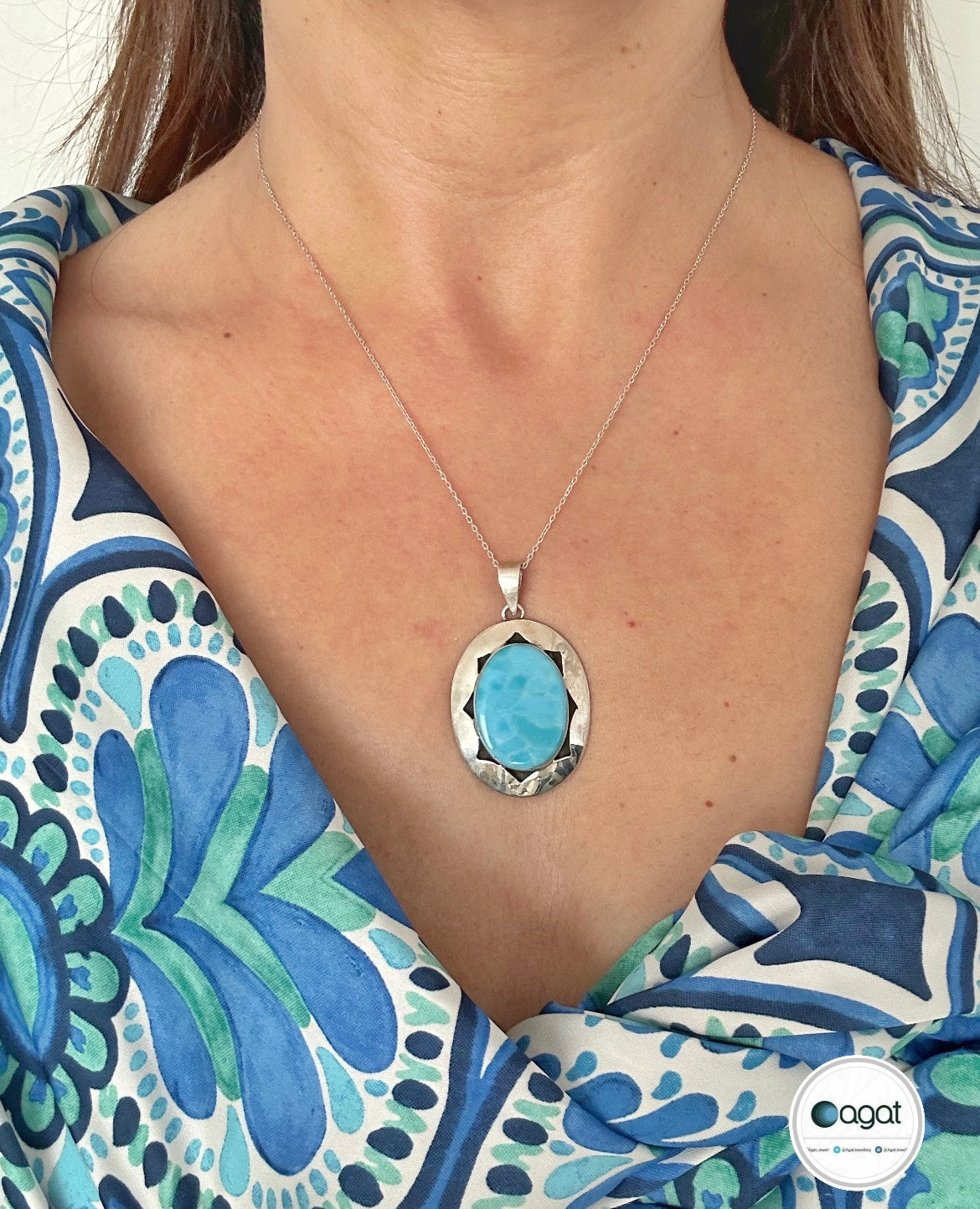 Larimar taşı gümüş kolye