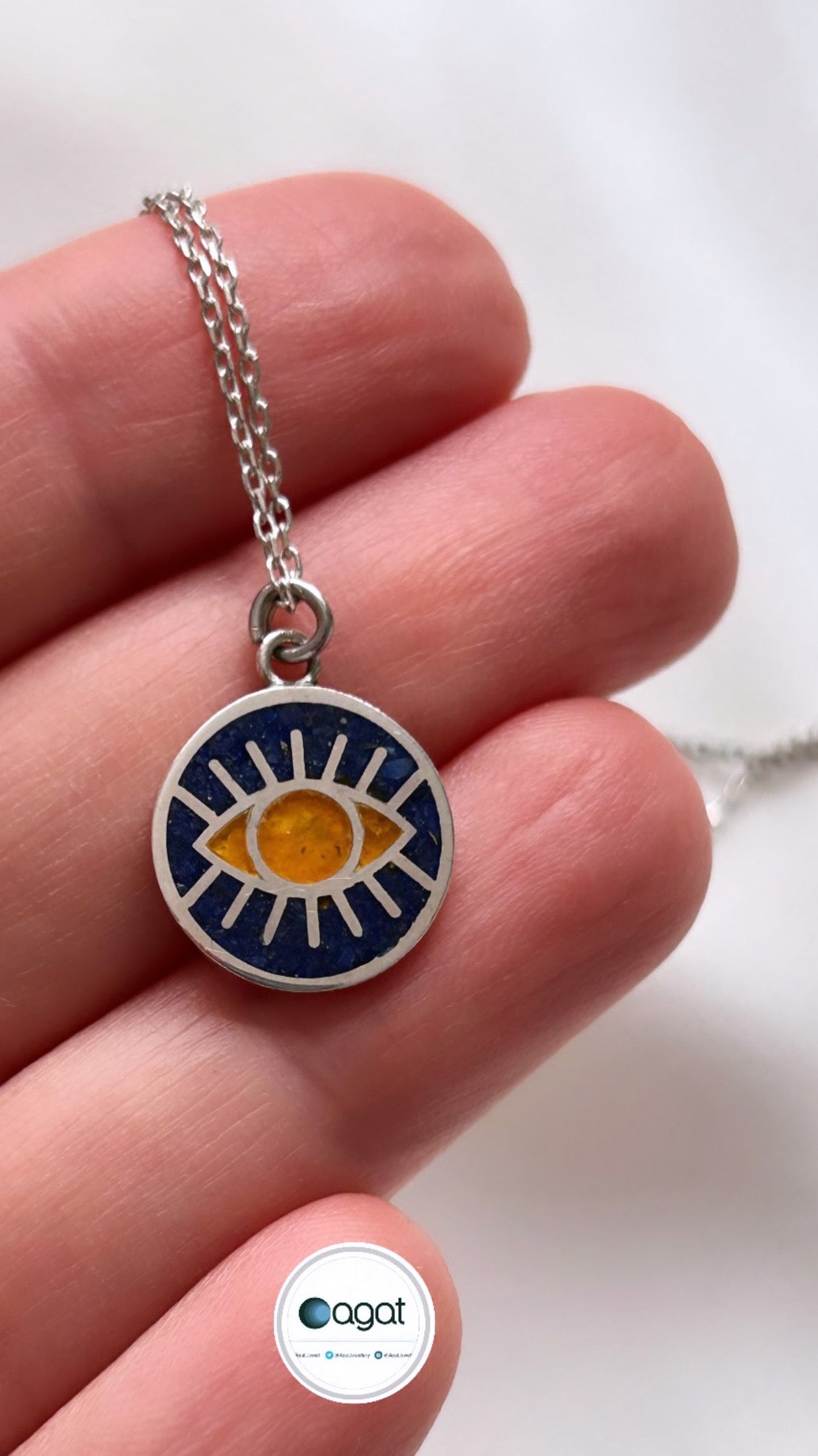 Lapis & Kehribar mozaik göz kolye