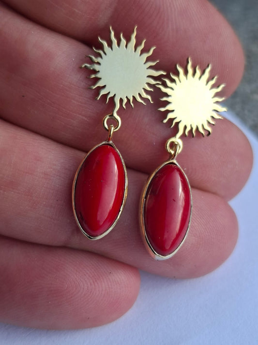 Mercan güneş gümüş küpe