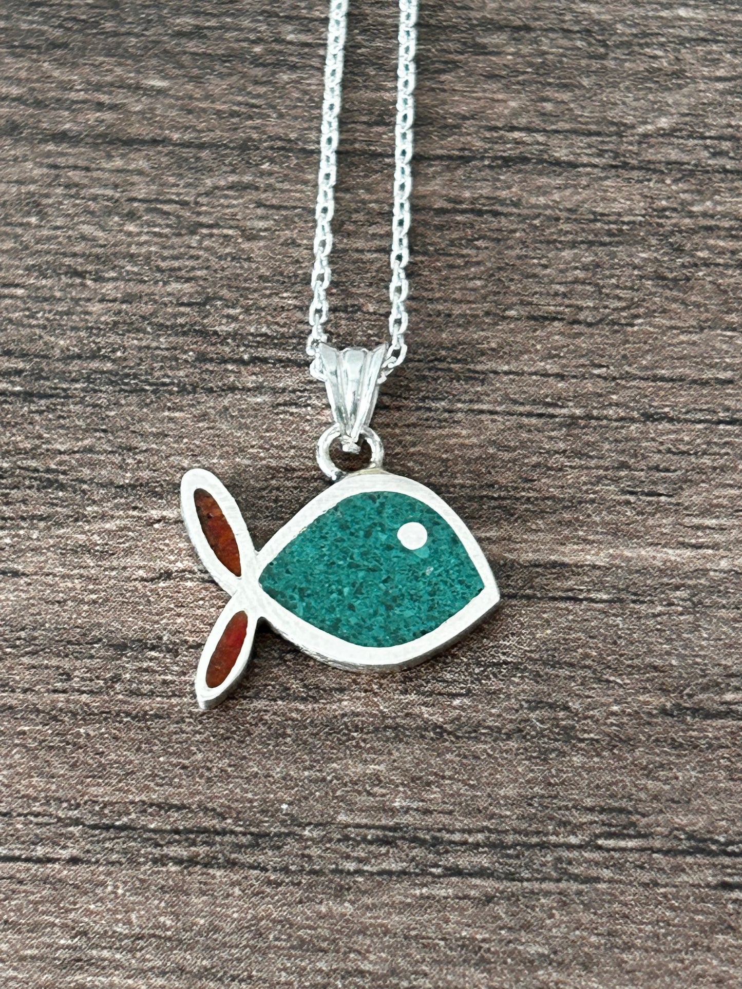 Malahit & Mercan mozaik balık kolye