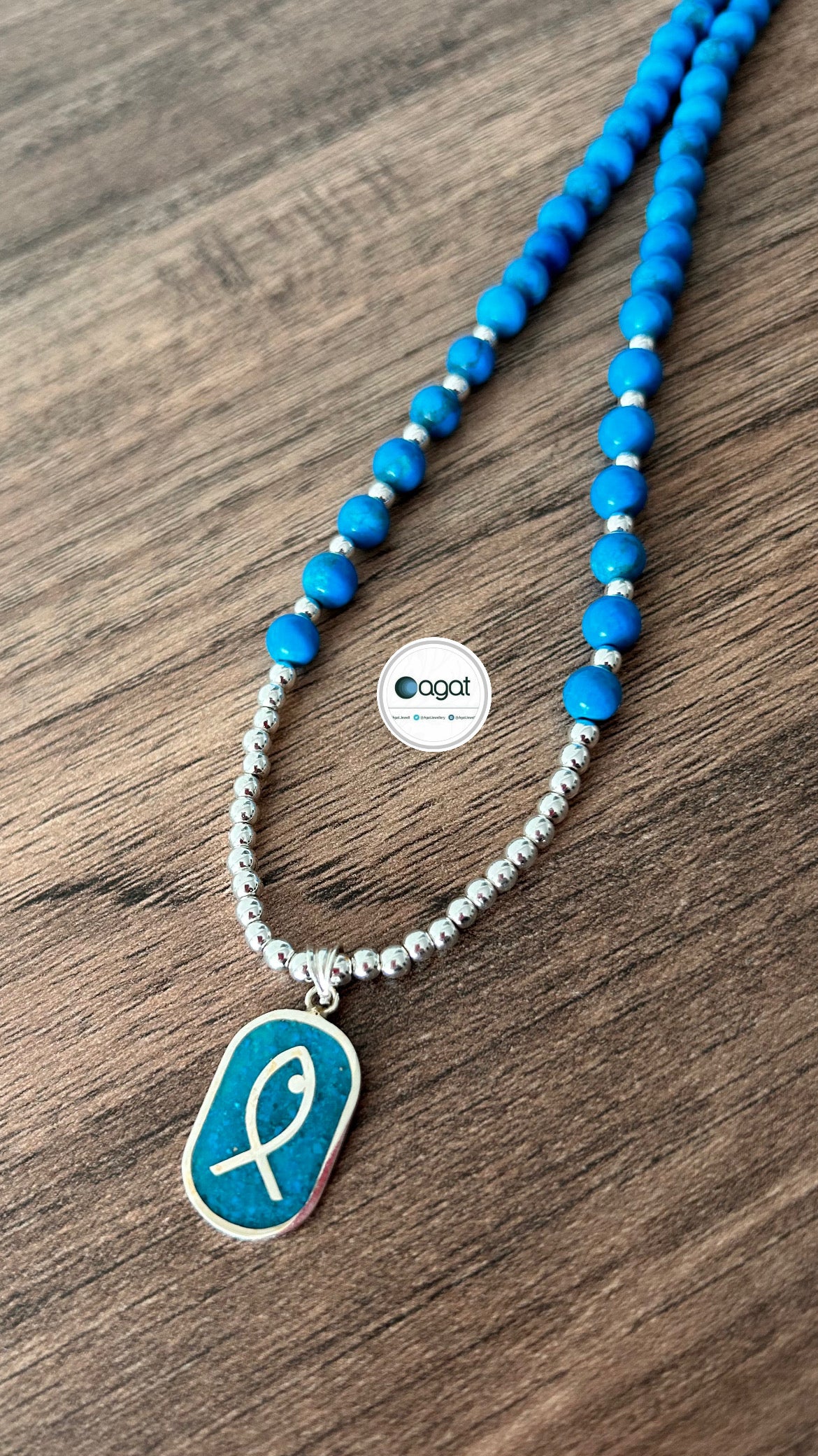 Balık Mozaik Turkuaz kolye