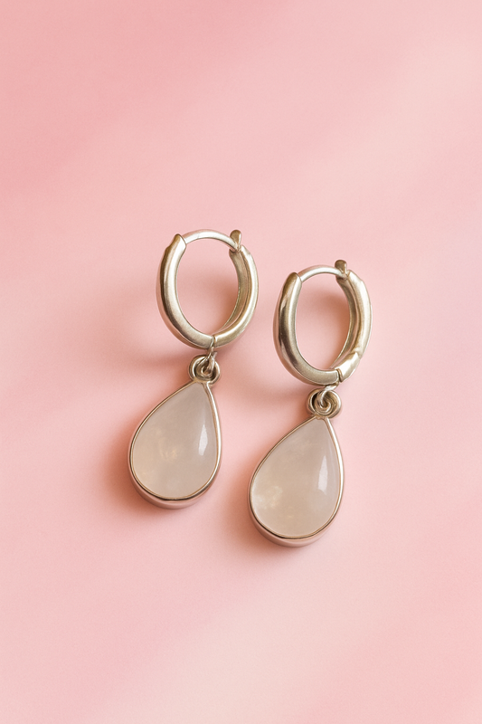 Gümüş Ay taşı küpe