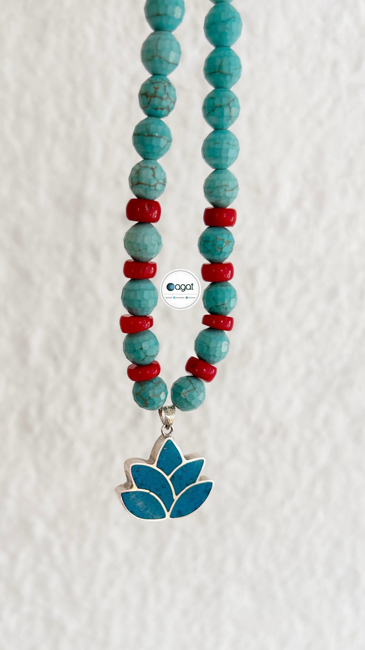 Lotus Turkuaz & Mercan mozaik kolye