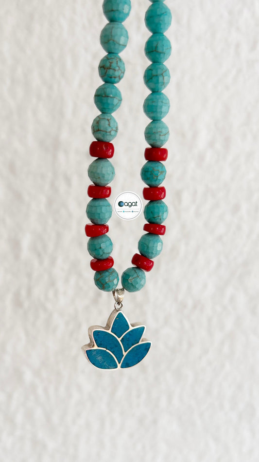 Lotus Turkuaz & Mercan mozaik kolye