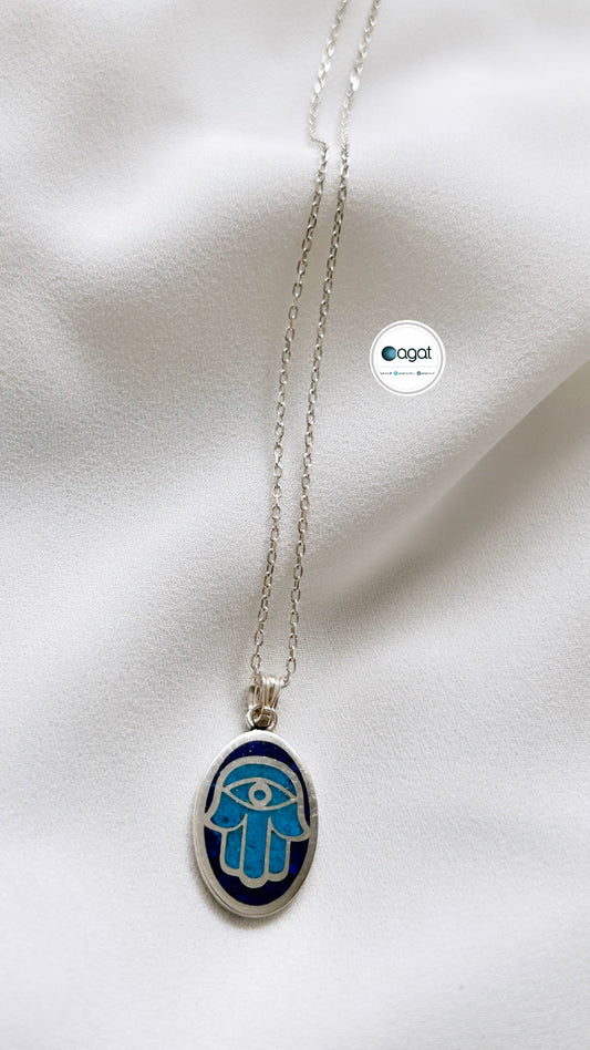 Lapis & Turkuaz mozaik Fatma Ana Eli kolye