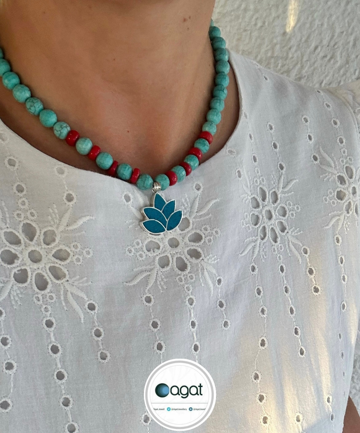 Lotus Turkuaz & Mercan mozaik kolye
