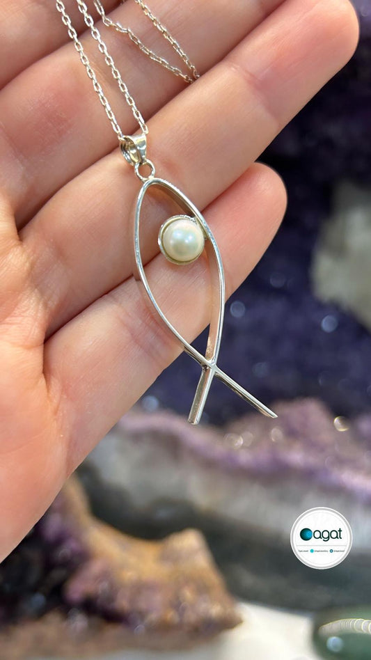 Gümüş İnci Balık Kolye