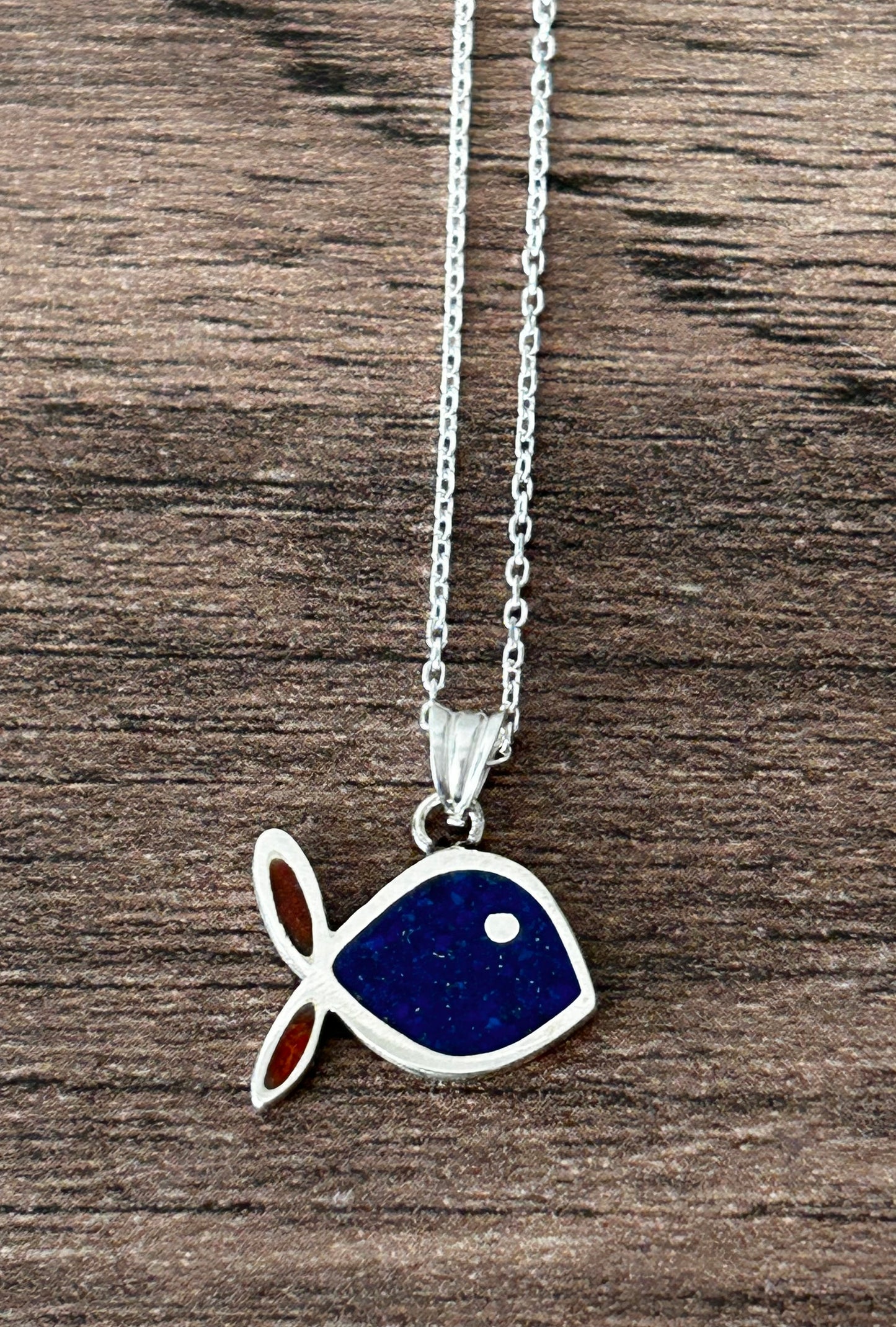 Lapis & Mercan mozaik balık kolye