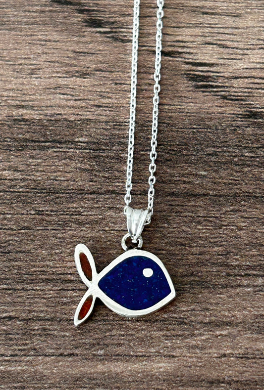 Lapis & Mercan mozaik balık kolye