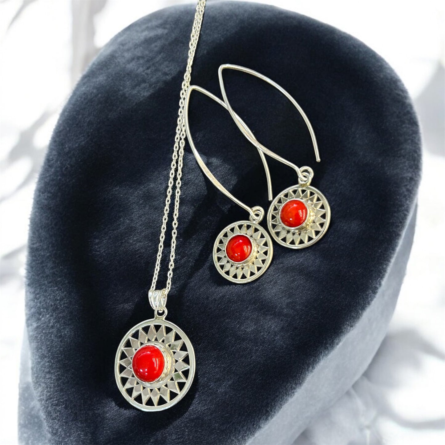 Mercan Gümüş Kolye & Küpe set