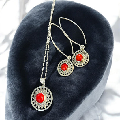 Mercan Gümüş Kolye & Küpe set