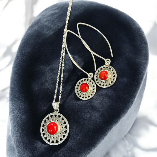 Mercan Gümüş Kolye & Küpe set