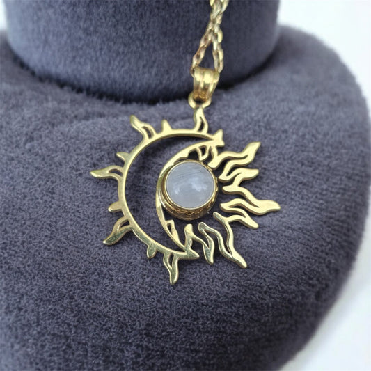 Ay taşı Ay & Güneş gümüş kolye