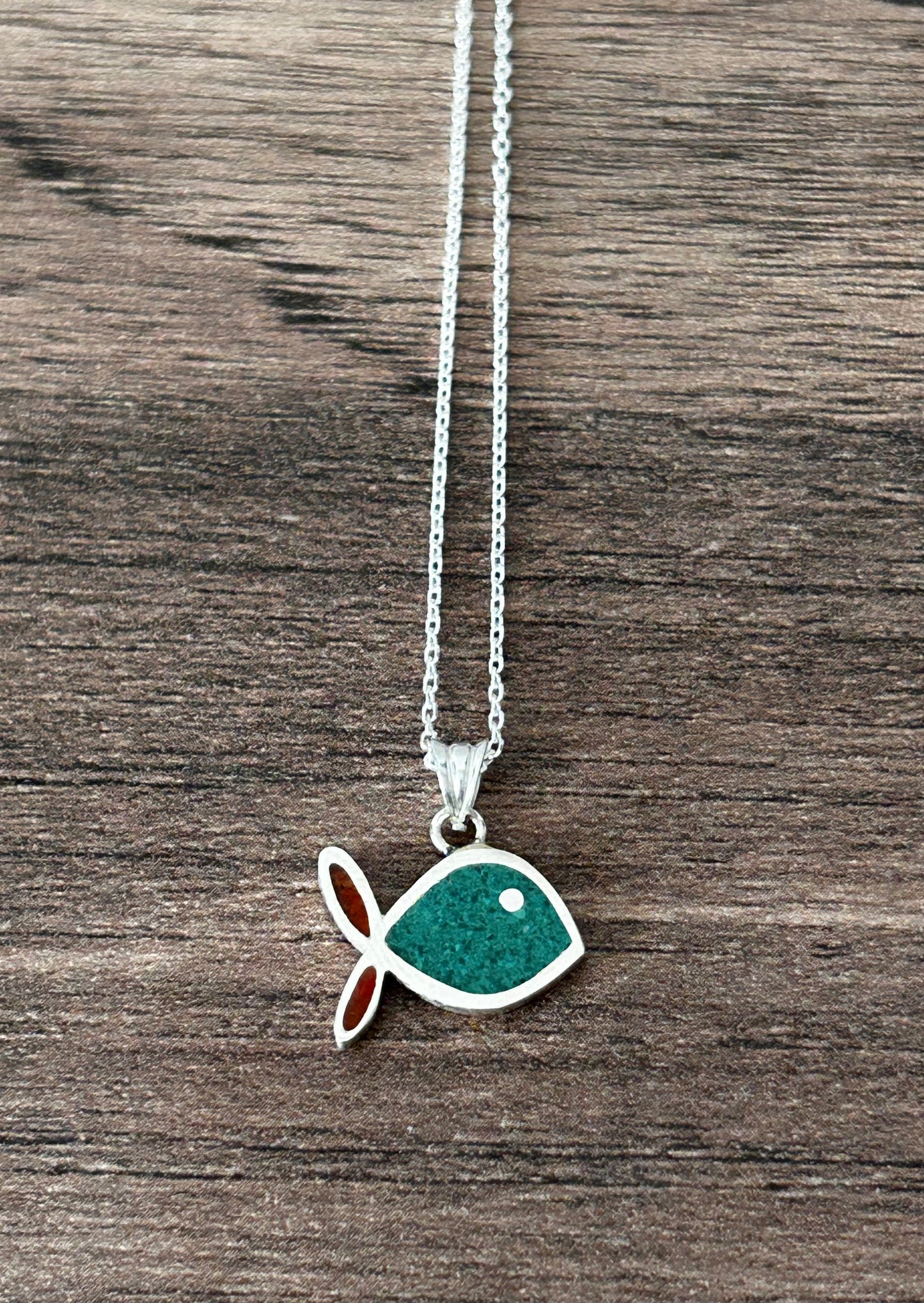 Malahit & Mercan mozaik balık kolye