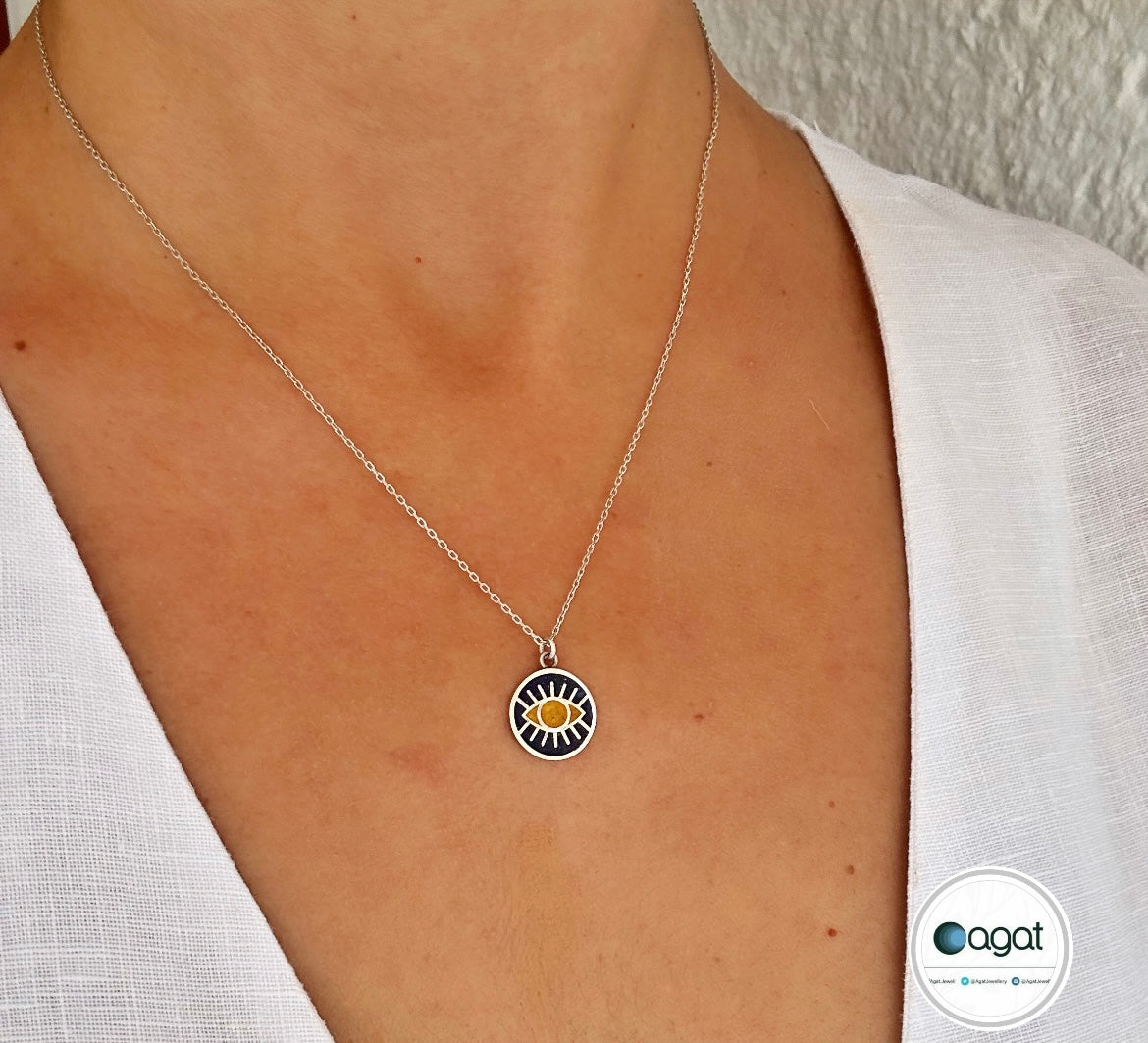 Lapis & Kehribar mozaik göz kolye