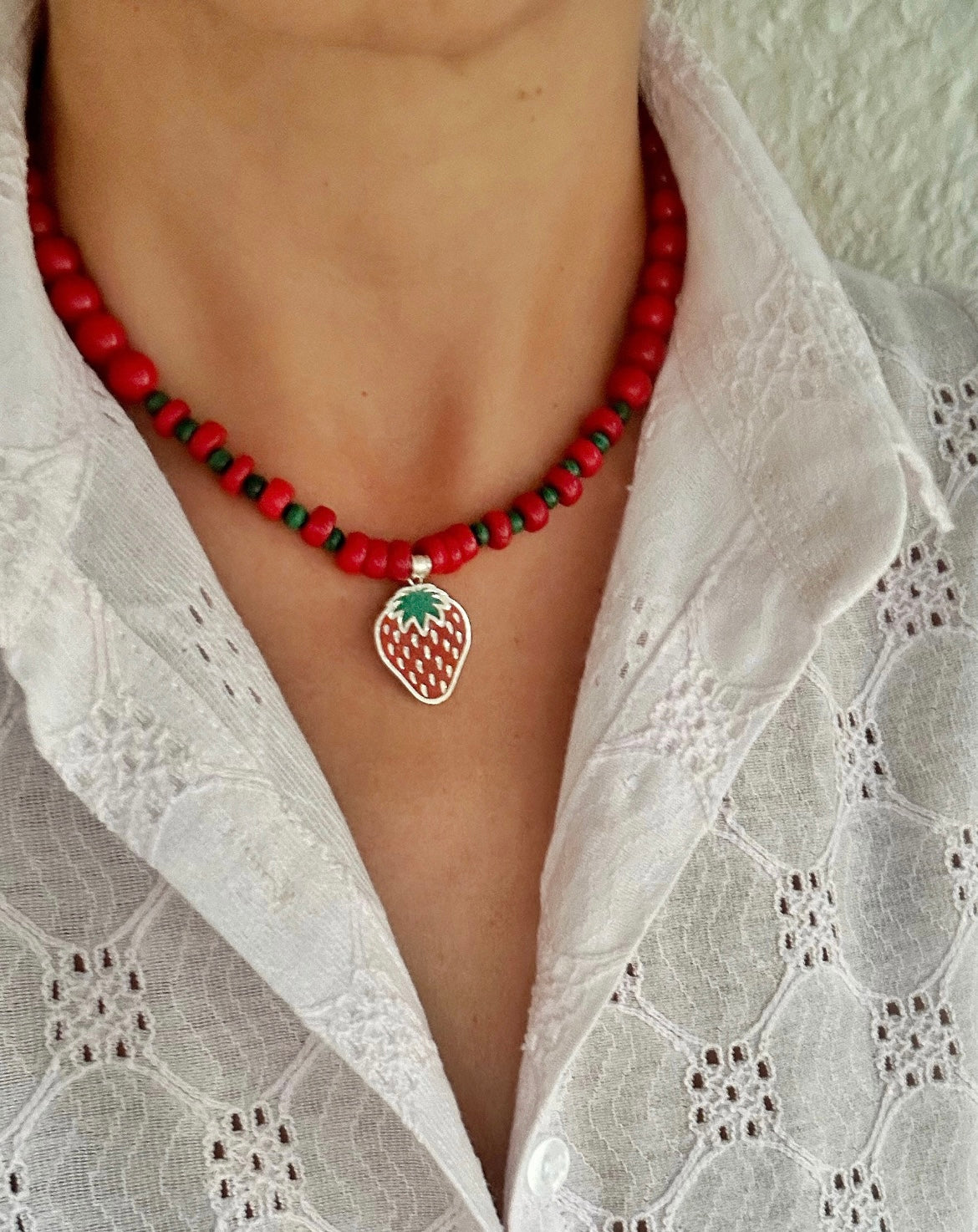Çilek Mozaik Mercan & Malahit kolye