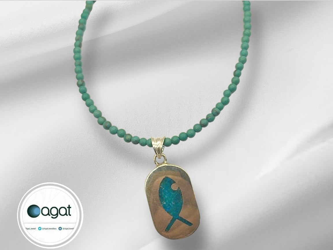 Turkuaz mozaik balık gümüş kolye