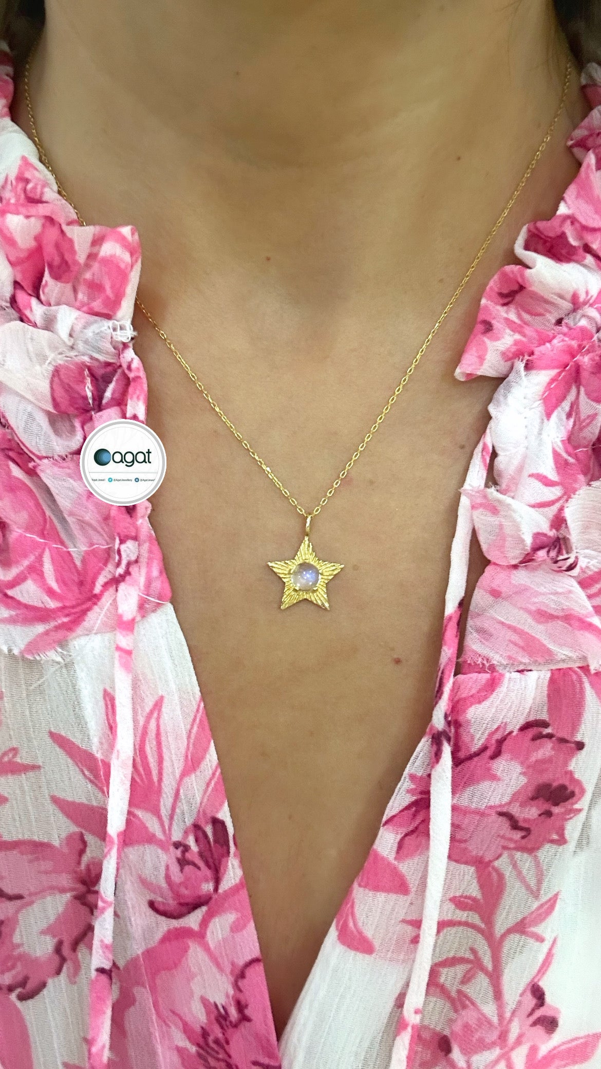 Gümüş Ay taşı Yıldız Kolye