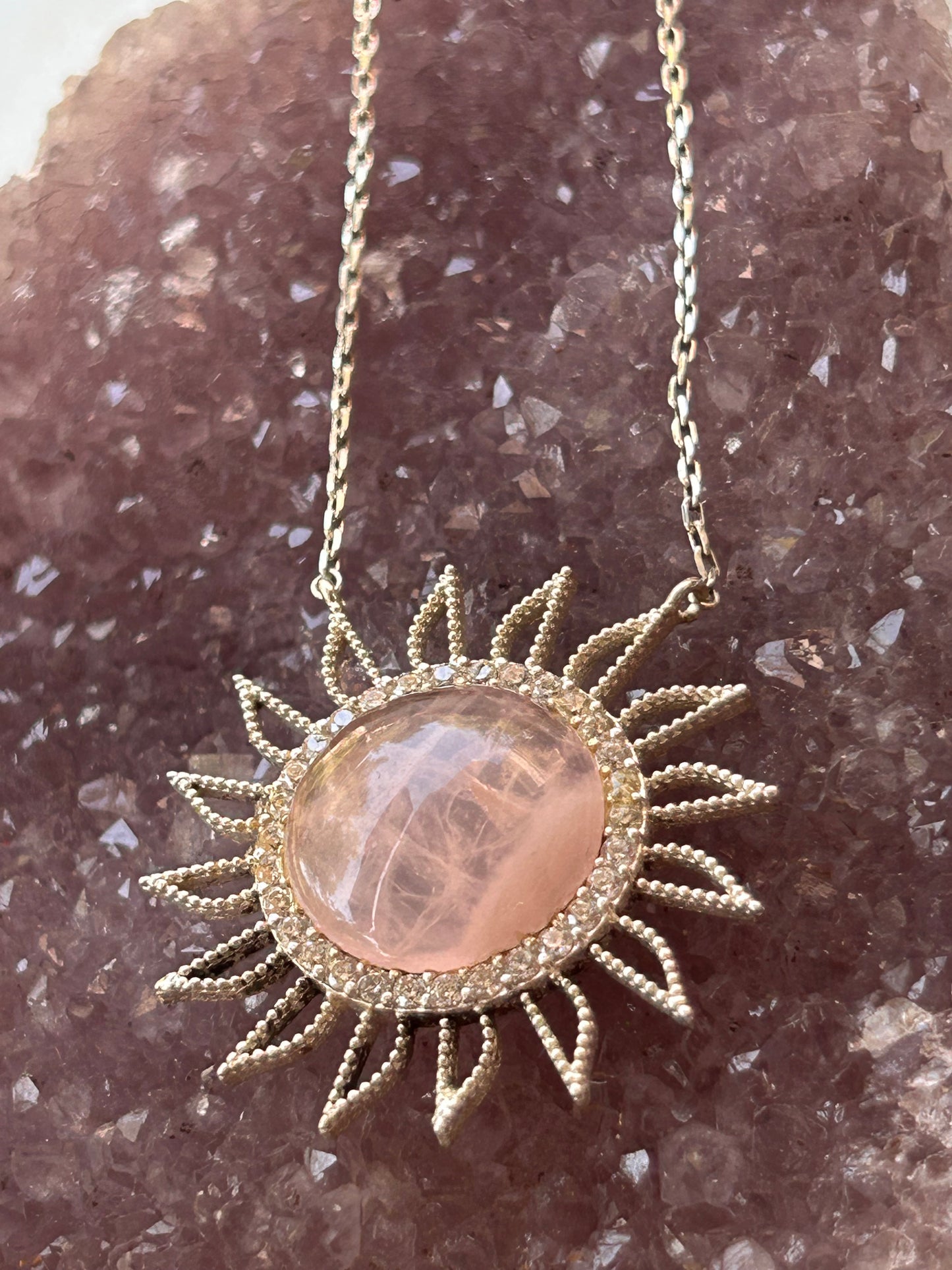Pembe Kuvars güneş kolye