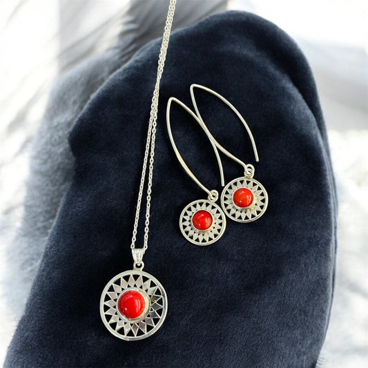 Mercan Gümüş Kolye & Küpe set