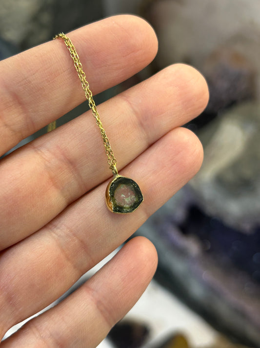 Karpuz Turmalin gümüş kolye