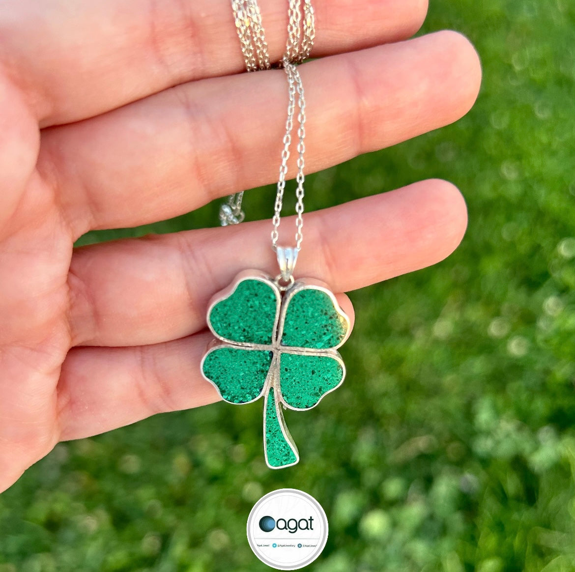 Yonca Malahit & Lapis gümüş kolye