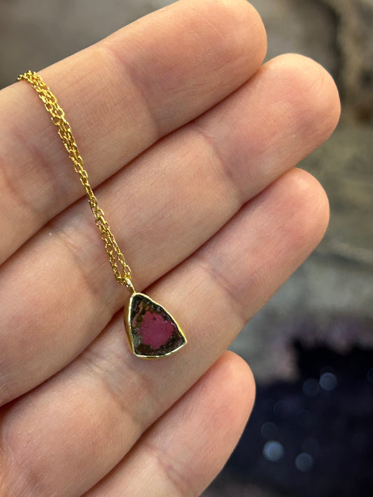 Karpuz Turmalin gümüş kolye