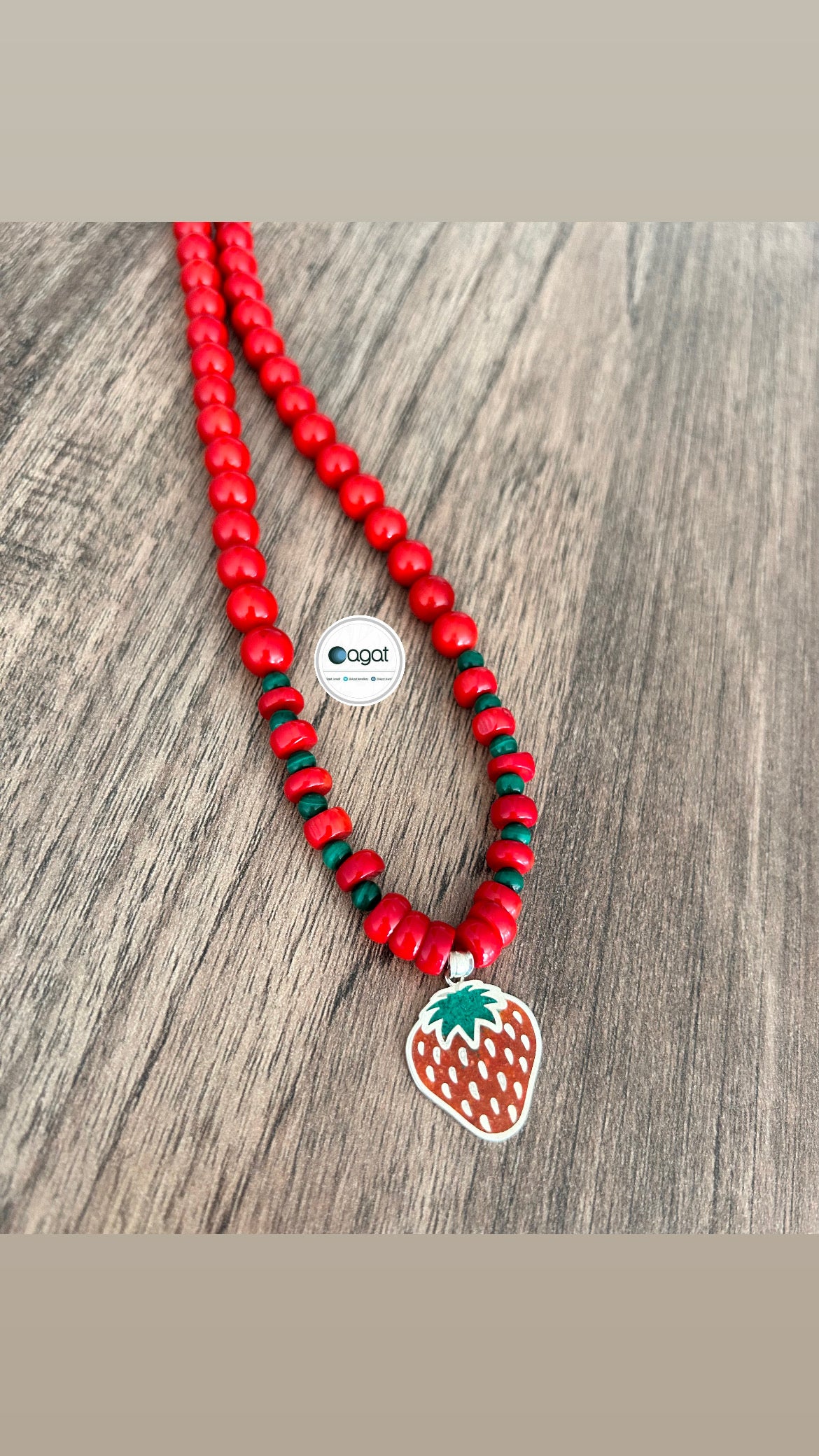 Çilek Mozaik Mercan & Malahit kolye