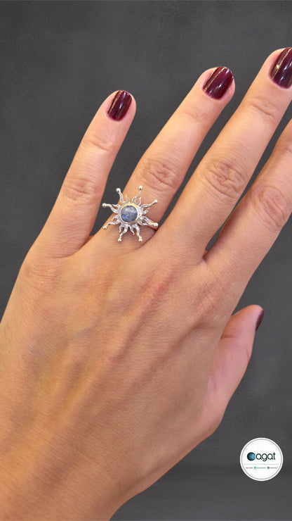 Ay Taşı Güneş Gümüş yüzük