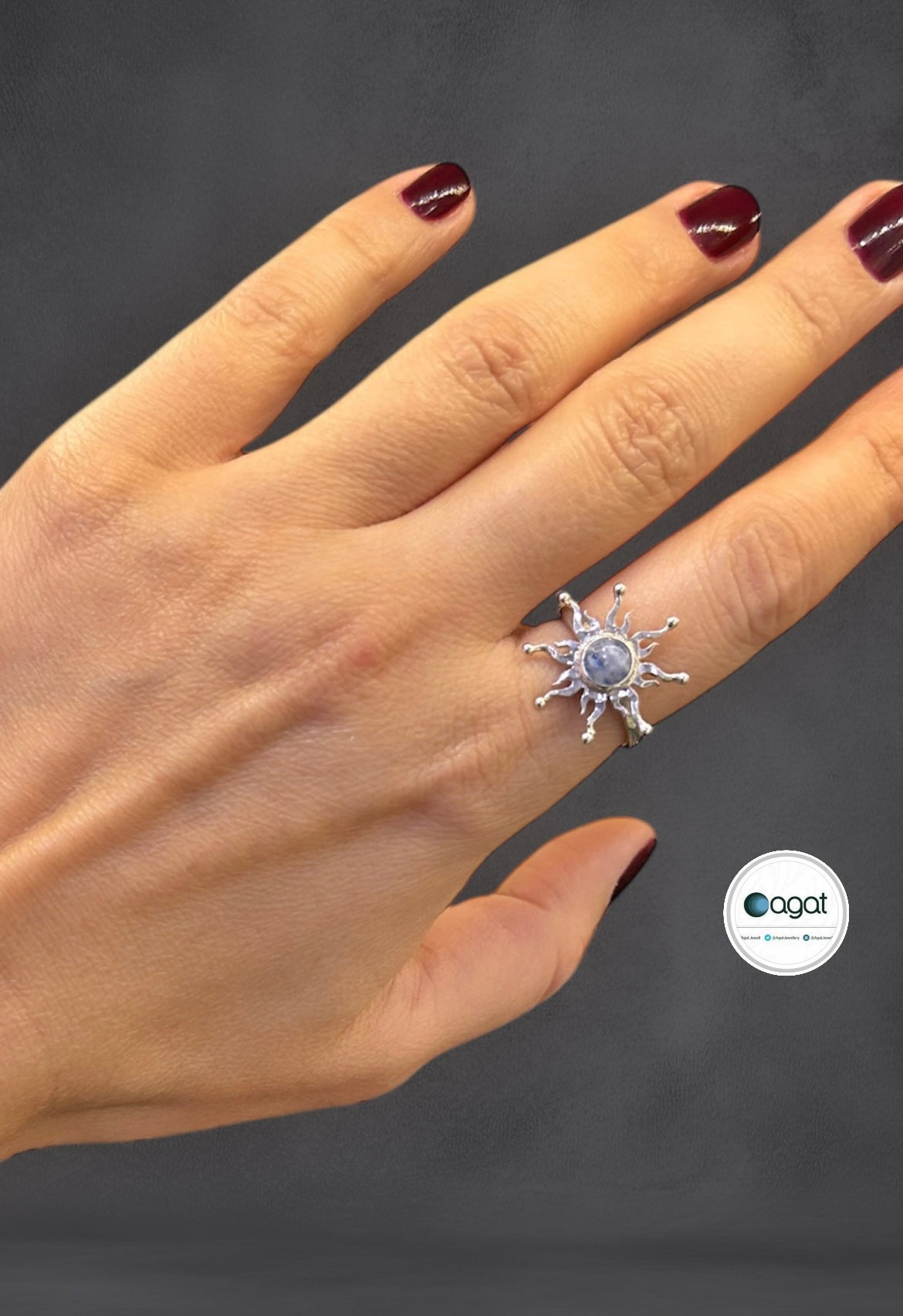 Ay Taşı Güneş Gümüş yüzük