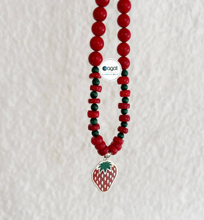 Çilek Mozaik Mercan & Malahit kolye