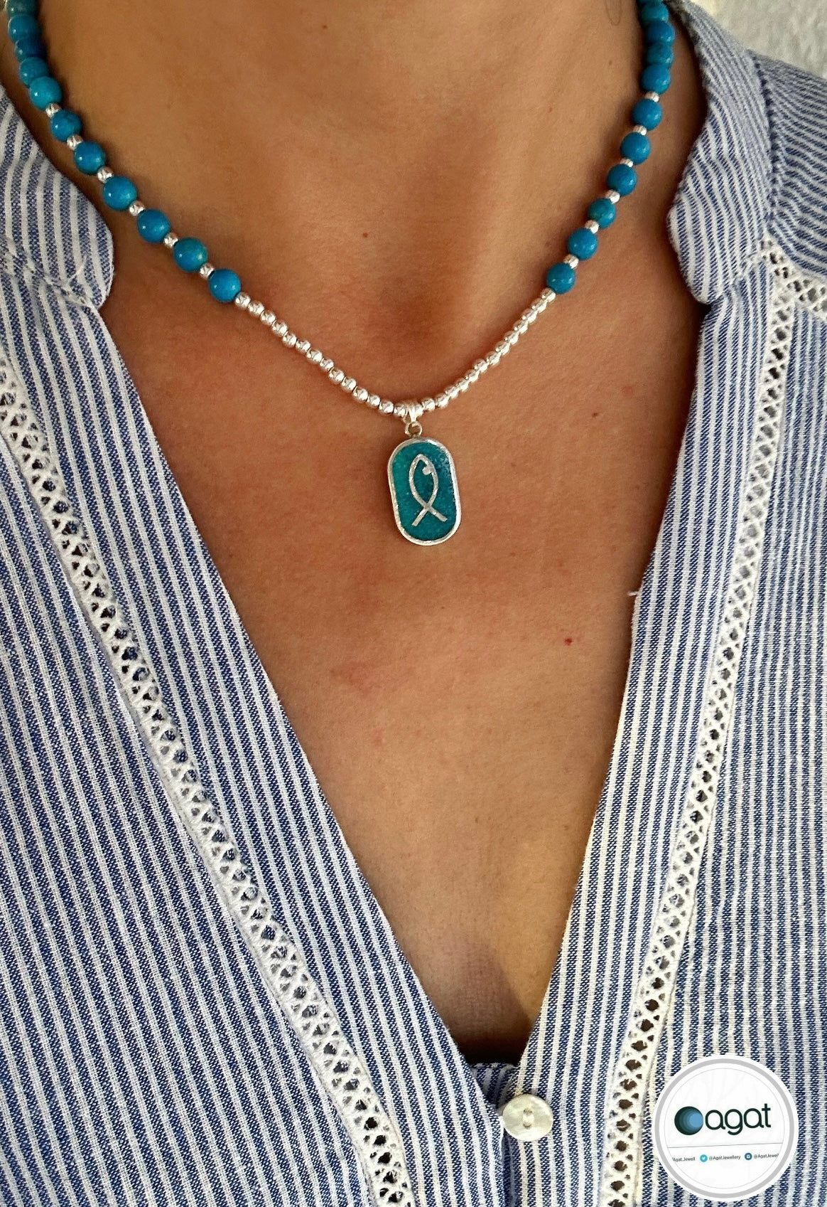 Balık Mozaik Turkuaz kolye