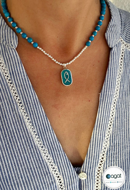 Balık Mozaik Turkuaz kolye