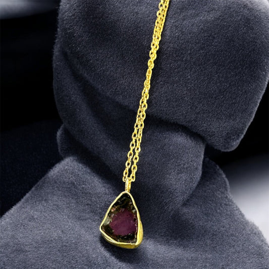 Karpuz Turmalin gümüş kolye