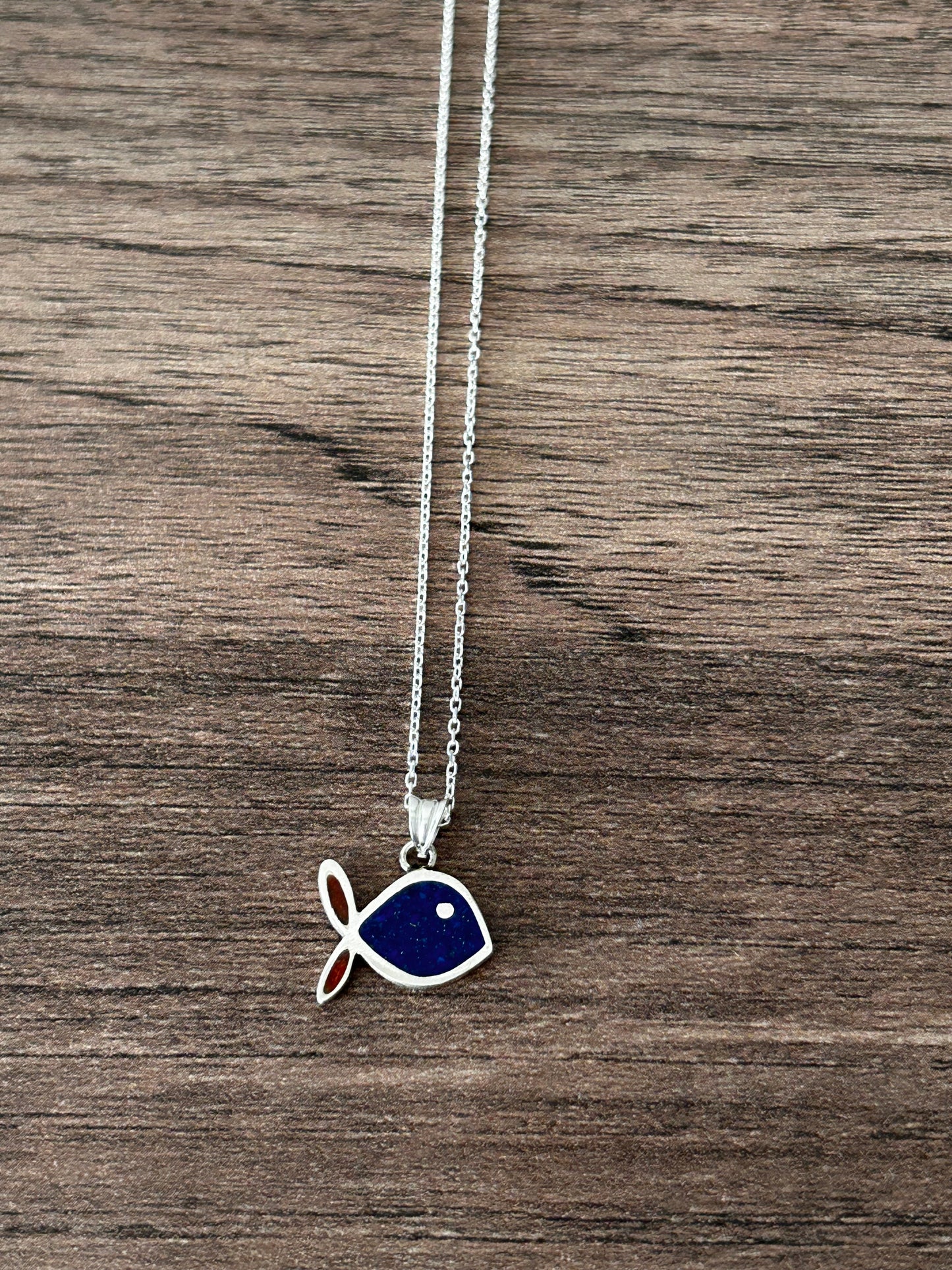 Lapis & Mercan mozaik balık kolye