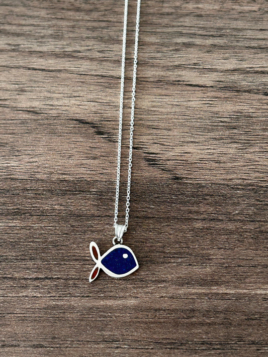 Lapis & Mercan mozaik balık kolye