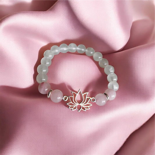 Lotus Gümüş Pembe Kuvars Bileklik