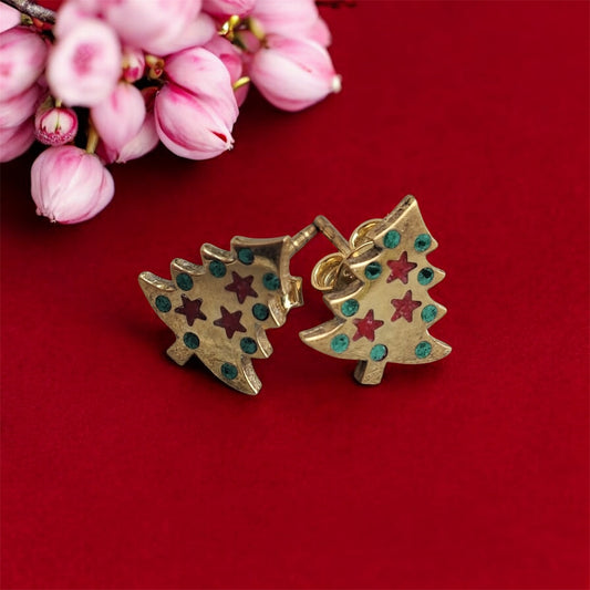 Çam ağacı Mercan & Malahit küpe